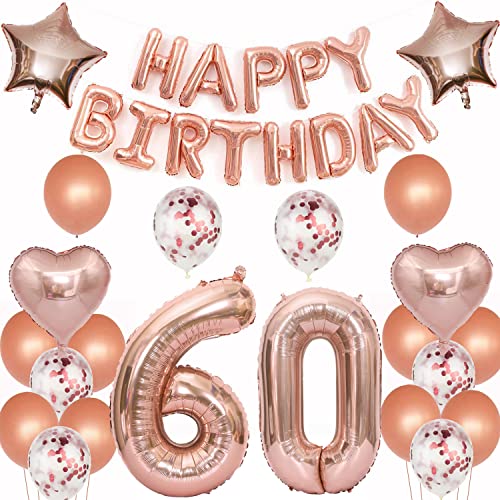 Globos 60 años decoración cumpleaños oro rosa mujer, 60 decoración cumpleaños 60 años deco mujer globo lámina oro rosa 60 cumpleaños deco mujer feliz cumpleaños 60 años cumpleaños globo mujer (60)