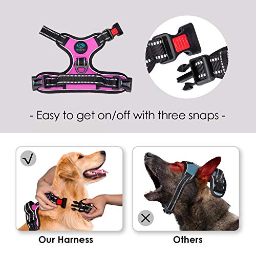 Phoepet No Pull Dog Harness Medium Reflective Front Clip Vest With Handle,Adjustable 2 Metal Rings 3 Buckles,[Easy To Put On & Take Off](M, Pink) #TOP2