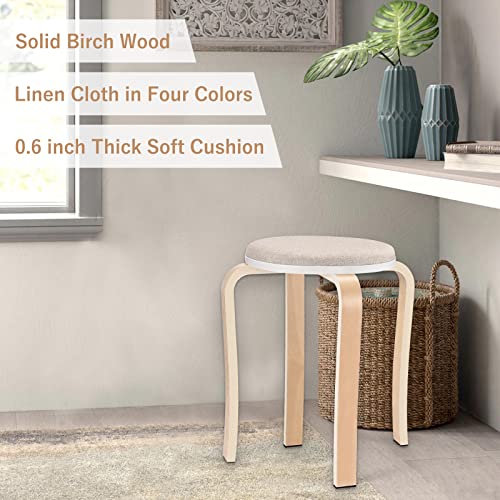 Winzone Wood Stools, Set Of 2 Round Upholstered Backless Stackable Stool Chairs Bentwood Seat For Dinning, Kitchen, Home, Garden, Living And Classroom #TOP5