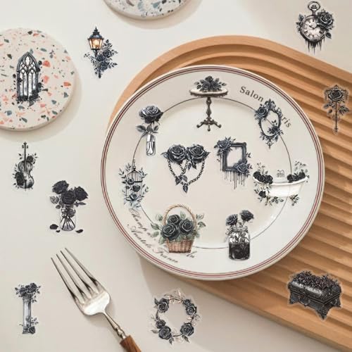 Image of Transparent Flora Scrapbook Stickers Aesthetic Flowers Stickers(Bla) | Transparent & Waterproof Sticker for Scrapbook Journal Water Bottle Kindle, DIY Crafts, Party Supplies