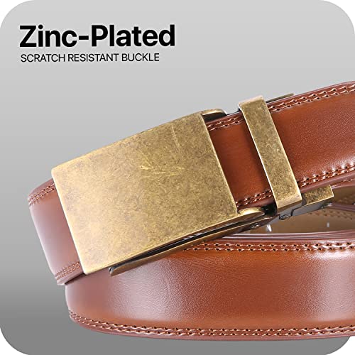 Image of Marino Avenue Ratchet Belt for Men. Adjustable Leather Dress Belt with 38 Easy to Click Into Place Ratchet Closures.