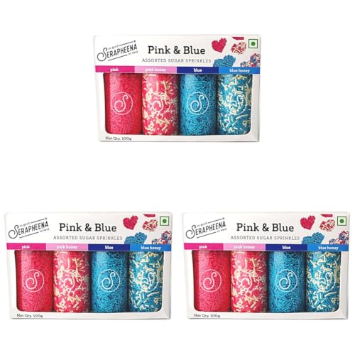 Image of Serapheena Sugar Sprinkles - Pink and Blue, 100g | Cakes and Cupcakes Decoration Kit (Pack of 3)