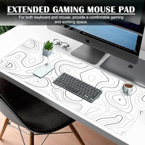 Image of Saco XXL Gaming Mouse Pad for PC - Large Desk Mat 900x400x3mm, Extended Non-Slip Rubber Base, Waterproof Surface, Topographics Design, Big Keyboard Mouse Pad for Office & Home Setup