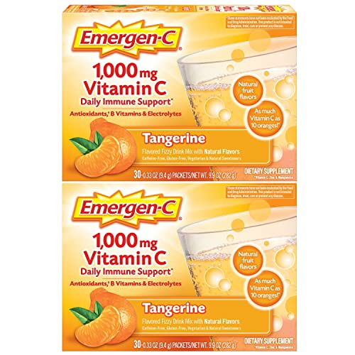Emergen-C 1000mg Vitamin C Powder, with Antioxidants, B Vitamins and Electrolytes, Vitamin C Supplements for Immune Support, Caffeine Free Drink Mix, Tangerine Flavor - 60 Count/2 Month Supply