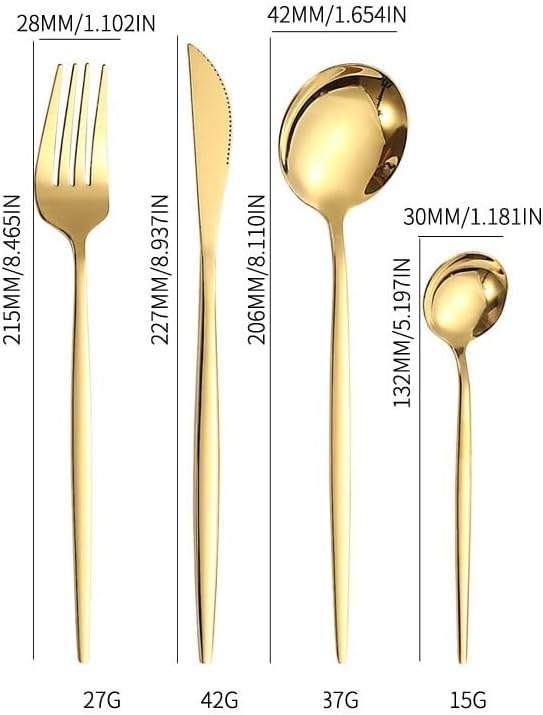 Silverware Flatware Set, 24-piece Stainless Steel Cutlery Set Hanging Piece Portuguese Hotel Steak Knife, Fork And Spoon(Color:White Gold)