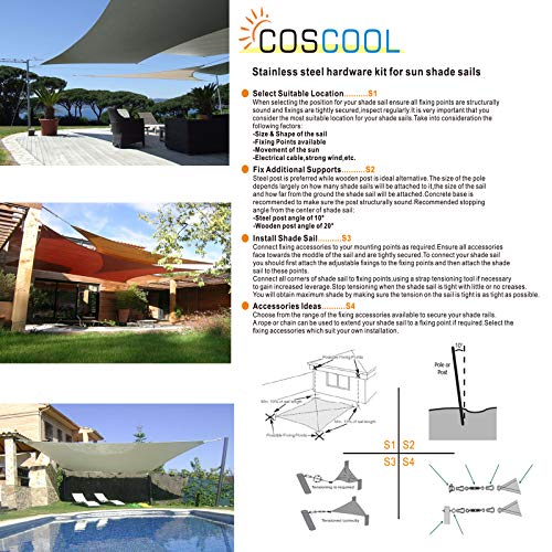 Coscool Shade Sail Hardware Kit For Sun Shade Sails Stainless Steel Installation Hardware Kit (6-Inch Rectangular) #TOP1