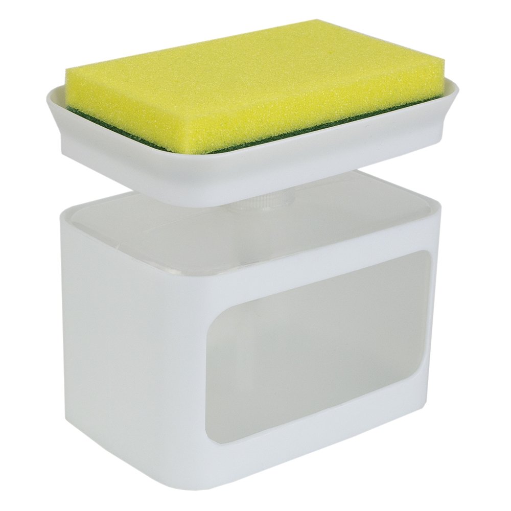 Home Basics SD41681 Dispensador de Jabón Esponja Titular Blanco, Plástico