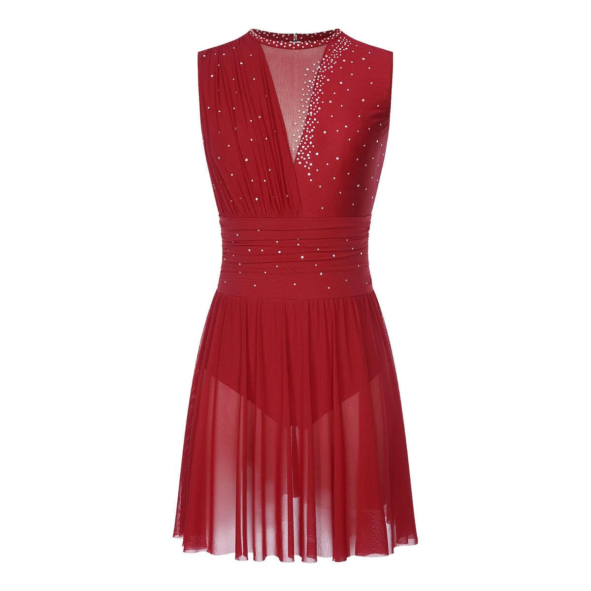 Vestido de patinaje artístico para mujer, moderno, lírico, ballet, danza, sin mangas, para gimnasia, rendimiento