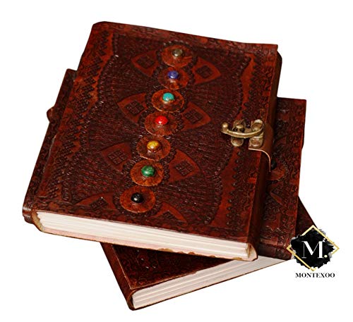 Montexoo Leather Journal Diary | Handmade 8-Inch Brown Notebook With Lock | Seven Stone Sketchbook | Perfect Companion For Men And Women's Dnd Adventures And Old Writing #TOP1