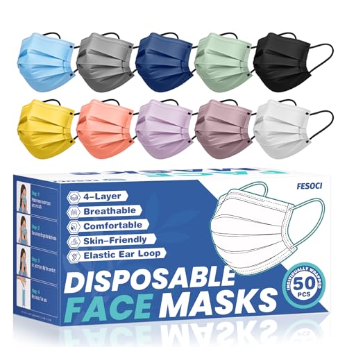 Disposable Face Masks for Adults FSA Eligible HSA 4 Ply 50 Pack