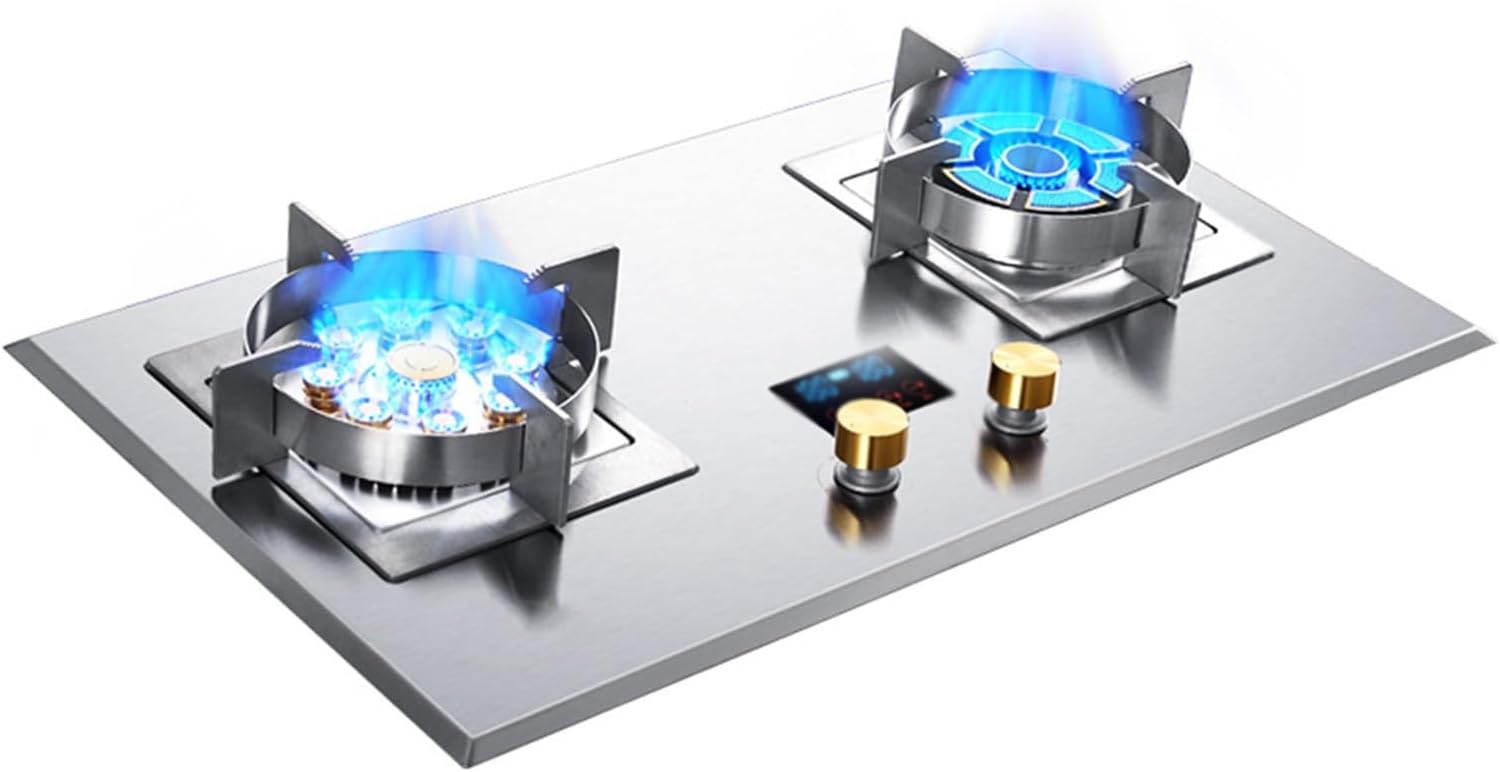 Stainless Steel Gas Cooktop 2 Burners,LPG/NG Desktop/Embedded Gas Stove,Thermocouple Protection for Apartments,Indoor 24566 BTU (Size : LPG)