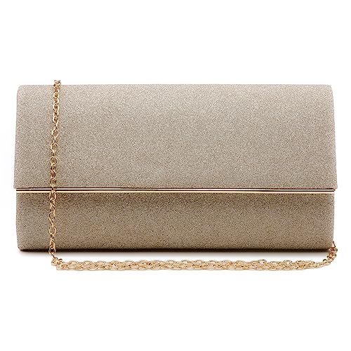 Dasein Bolsa feminina para noite com glitter, bolsa de casamento para noivas, coquetel, festa, formatura, formatura, Dourado, One Size