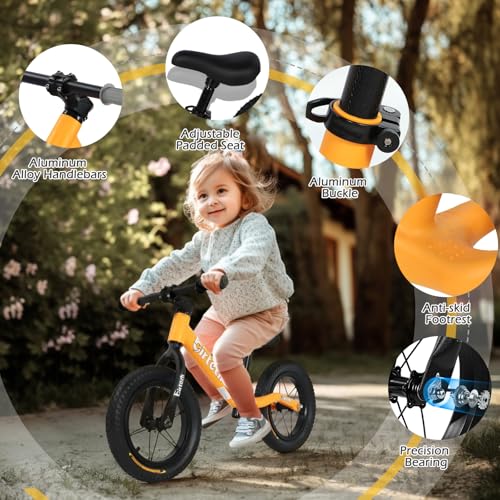 Hello-5ive 12" Balance Bike for 2, 3, 4, 5, 6 Year Old Boys and Girls, Lightweight Nylon Frame Toddler Training Bike No Pedal Bikes for Kids with Adjustable Seat and Air Tires (Yellow) - Image 4