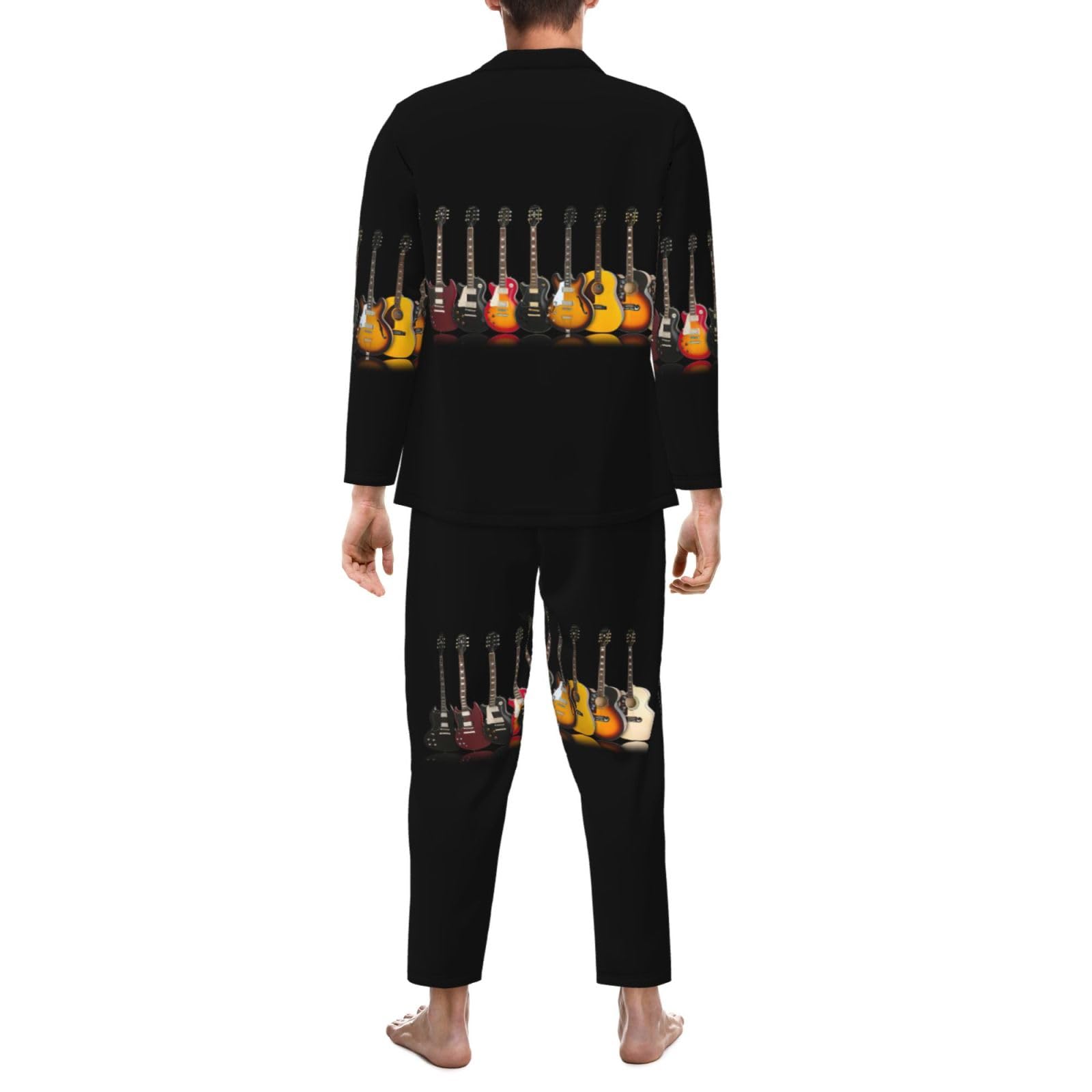 Chitarra Elettrica Stampa Uomo Manica Lunga Pigiama Set Due Pezzi Lounge Pantaloni Per Inverno Autunno Primavera Estate