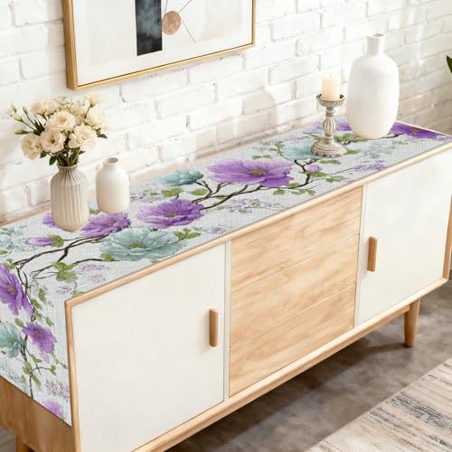 Image of Nuxovilar Purple Floral Table Runner Flax 13x72 in