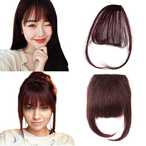 2 Pcs Clip in Bangs Human Hair Extensions Clip in Fringe Bangs Hair Piece Natural Flat Air Bangs with Temples for Women(Color: 4#/Dark Brown)