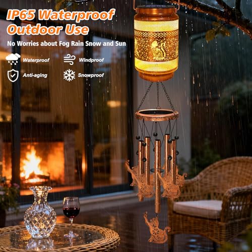 Image of 2 Pack Cat Solar Wind Chimes for Outside, Gifts for Mom Women Grandma Birthday Memorial Teacher, 32 inch Windchimes Outdoor Decor Hanging Solar Lantern for Garden Porch Patio Backyard
