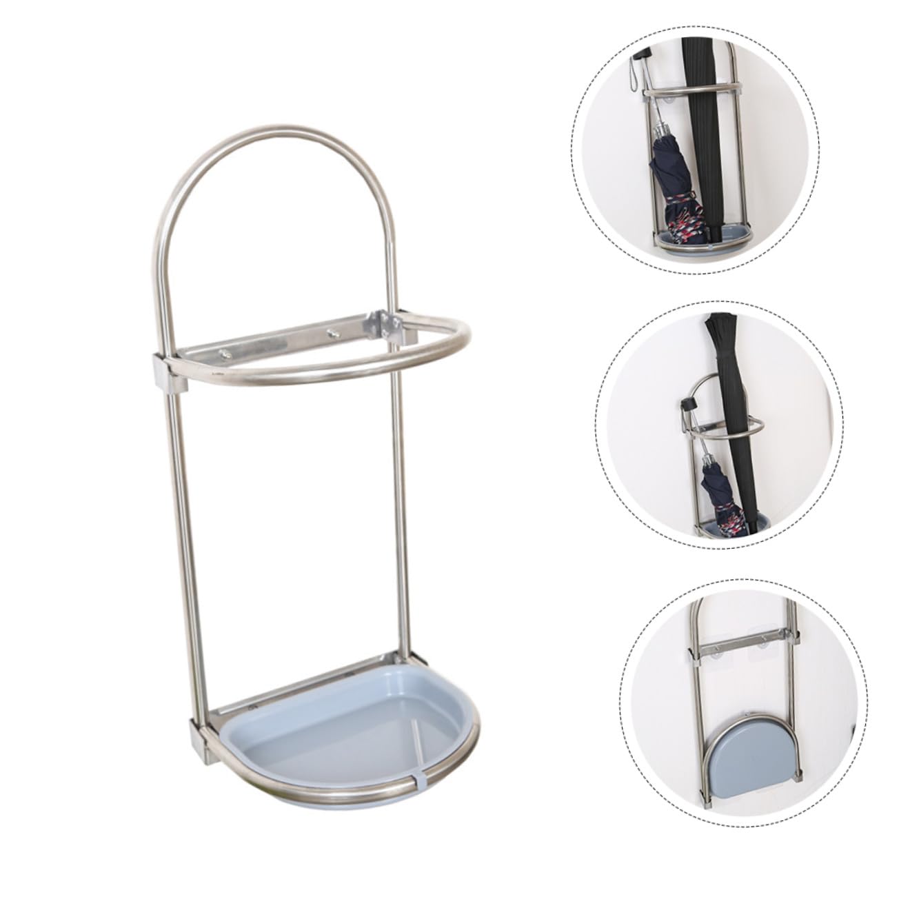 Porta Ombrelli da Parete Pieghevole in Acciaio Inox Blu | Grande Capienza, Uso per Casa e Ristorante, Installazione Multipla Parti in Plastica
