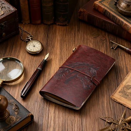 Colarr 2 Pcs Horse Leather Notebook Refillable Sketchbook, Travel Diary, Lined Planner Stuff Birthday Christmas Gifts for Equestrian Enthusiasts Men Women Girls, 7x5 Inches - Image 3