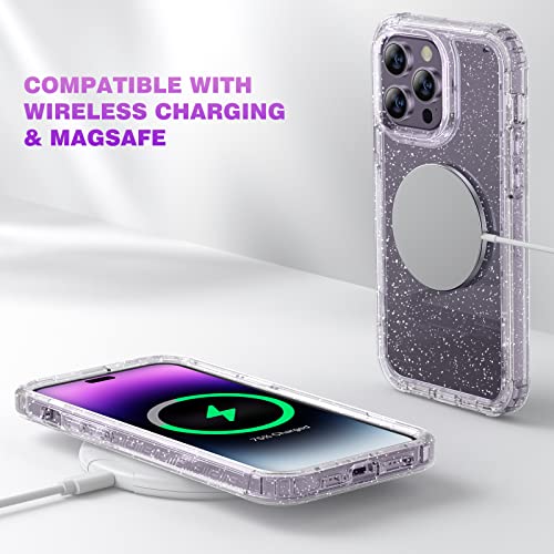 Diaclara Designed For Iphone 14 Pro Max Case 6.7’’ [2023 Upgraded], Full Body Rugged Case W/Built-In Touch Sensitive Anti-Scratch Screen Protector+9H Glass Camera Lens Protector(Clear Glitter) #TOP5