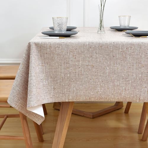 Yofori Wipeable Waterproof Tablecloth for Rectangle Table Heavy Duty Vinyl Tablecloths Outdoor PVC Table Cover for Picnic (A-Beige, 54'' x 84'')