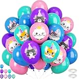 Cat Balloons, 60pcs 12 Inch Purple Blue Cute Cat Party Balloons with Kitten Print Balloon, Kitten Balloon for Cat Party Decorations Animal Pet Birthday Supplies