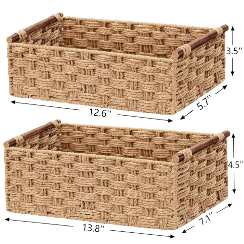 Vagusicc Wicker Storage Basket, Set of 2 Hand-Woven Paper Rope Wicker Basket for Organizing with Handle Decorative Storage Bins for Counter Shelf Table Toilet Paper Basket for Toilet Tank Top, Natural by Vagusicc - Used condition - Image 3