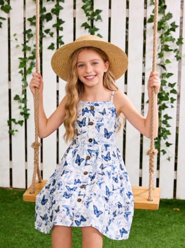 Image of Enlifety Girls Dress Hawaiian Spaghetti Straps Dresses Summer Sundress Size 6 12T