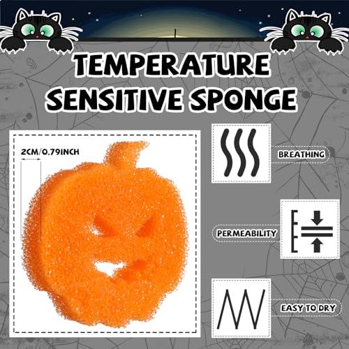 Image of 27 Pcs Halloween Cleaning Sponges Non Scratch Kitchen Scrub Sponges Pumpkin Bat Ghost Cat Spider Halloween Dish Sponge Temperature Sensitive Household Scrubber for Kitchen Dish Pots Pans