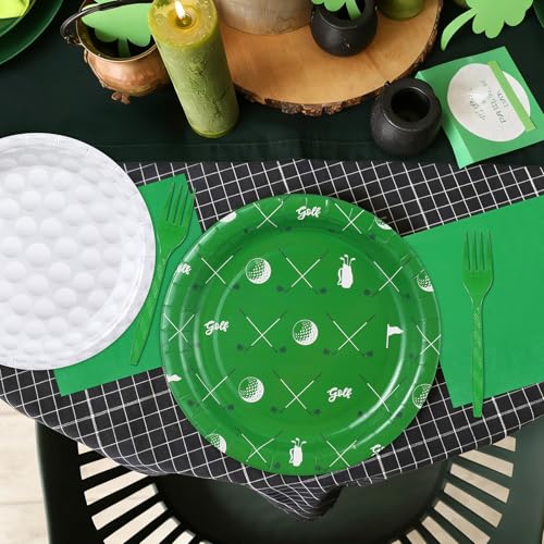 Image of Qyeahkj 100 Pcs Golf Party Supplies Golf Ball Disposable Plates and Napkins Set Green White Sports Themed Paper Plates Dinnerware Kit for Sports Birthday Baby Shower Party Decorations Favors Serve 25