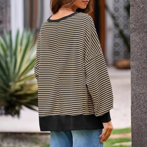 Striped Sweater Women Waffle Knit Long Sleeve Oversized Fall Sweatshirt - image 7