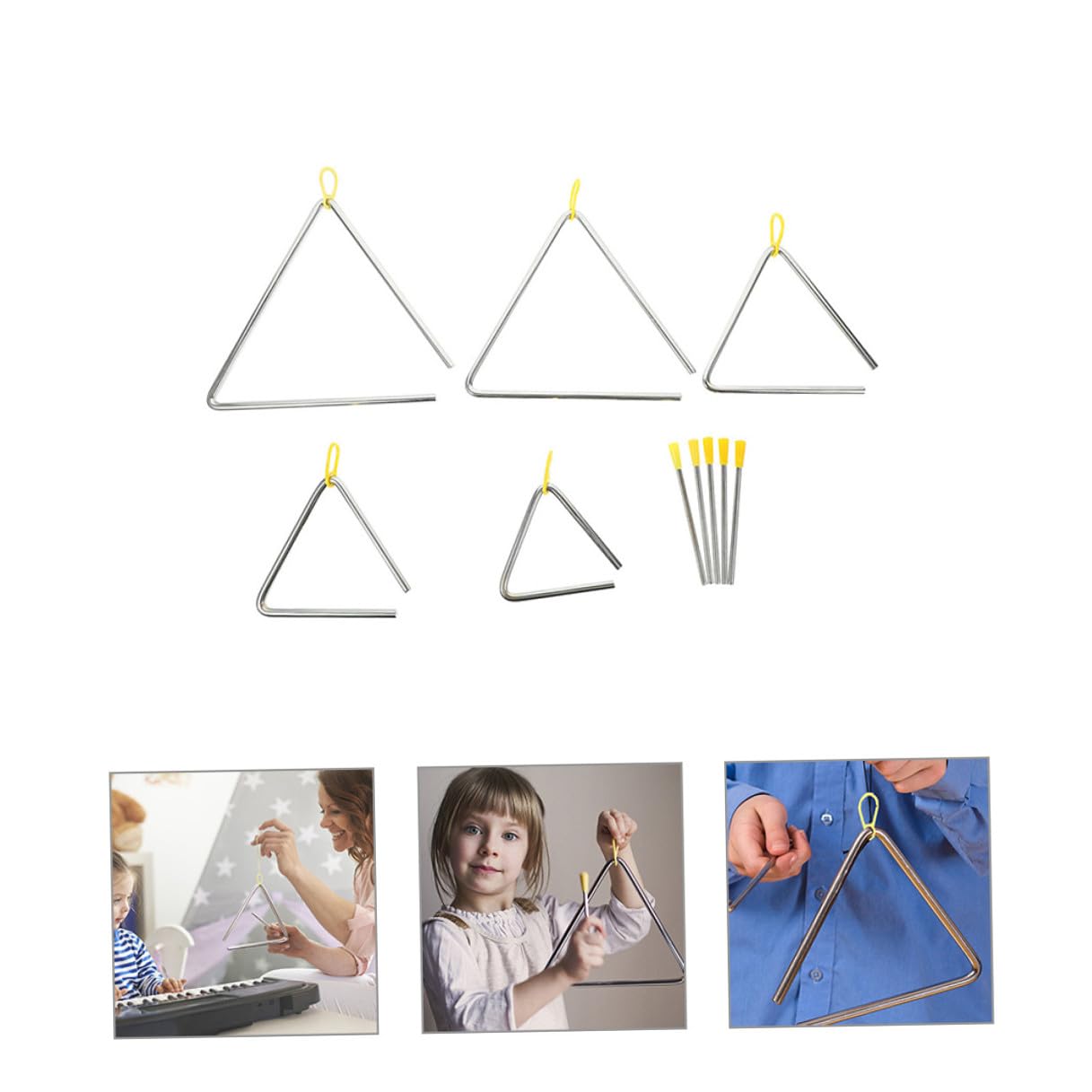 Triangolo Musicale in Ferro 5 Set con Bacchette per Bambini | Argento, Design Semplice e Lavorazione Fine, Leggero e Pratico, Back To School Party