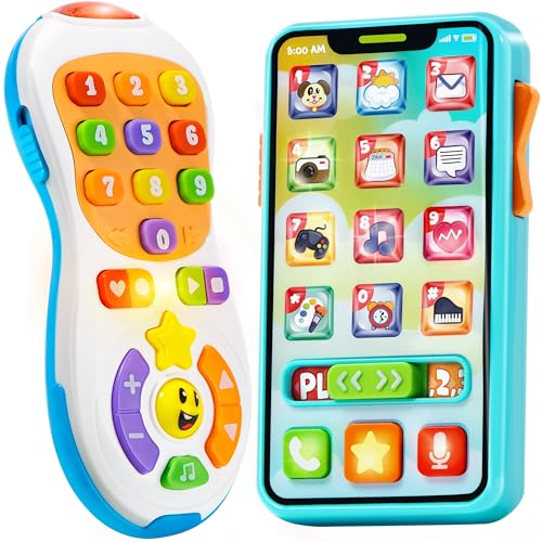 Image of JOYIN Upgraded Toy Phone and Remote Control Set, 90+ Music and Learning Phrases, Baby Toys 6-12 Months, Toddler Birthday Gifts for 1 2 3+ Year Old Girs Boy