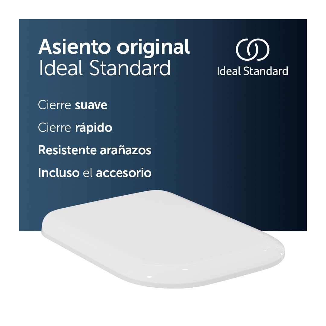 Ideal Standard Tonic II asiento WC envolvente, angular – Blanco (Alpin) | Asiento de inodoro extraíble con cierre suave (Softclose) y bisagras de acero inoxidable robustas, K706501