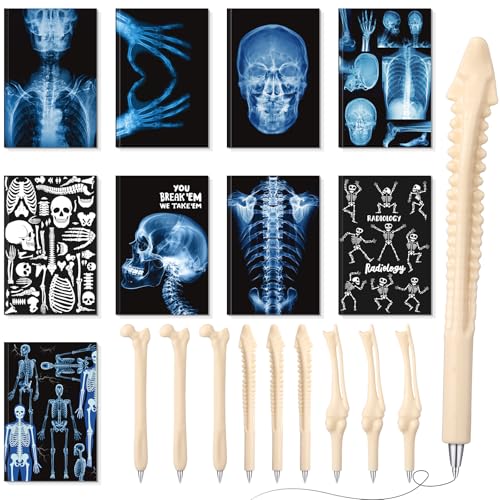 Resurhang 18 Pcs Radiology Tech Week Gifts Set Includes 9 Xray Notebook Journal and 9 Bone Shape Ballpoint Pen for Rad Technician Nurse Doctor School Office Supplies, Thanksgiving Christmas Present