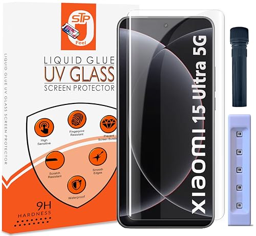 Image of STP FEEL Advanced UV Tempered Glass Screen Protector Compatible For Xiaomi 15 Ultra 5G (6.73 Inch, Pack of 1) Full Adhesive UV Curved Case Friendly HD Clarity with easy installation kit
