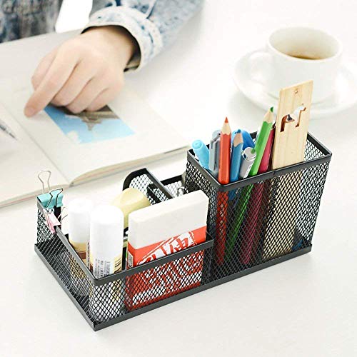 Image of Pratyush Metal Desk Organizer | 3-Compartment Storage Caddy Holder Stand | Keeps Pens, Scissors and Stationery Storage Tidy for Home, Office, Study Table and WFH Desk Setup (Black)