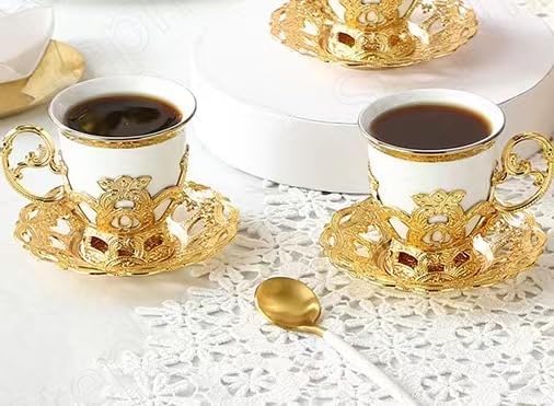 Miniatura 6 de Espresso Coffee Cups with Saucers Set,12 Pc Turkish Greek Arabic Coffee Espresso Cup Saucer Porcelain Set for Women,