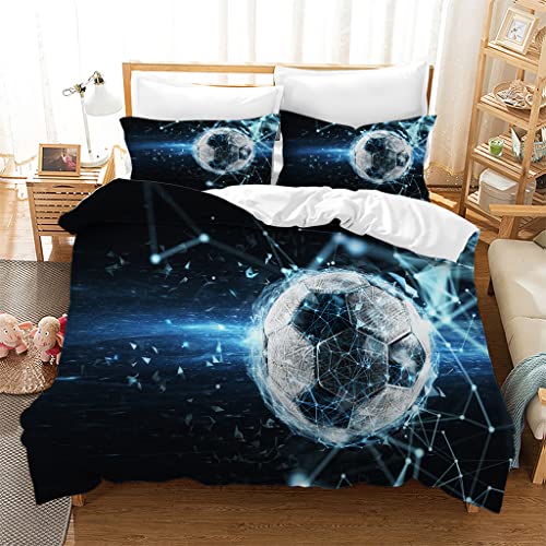 Housse de Couette et taie d'oreiller en Plumes 200cm x 200cm Ensemble de literie en Soie Respirante, Douce et Confortable, Ensemble de Adult Bed Sets 3 pièces Football coloré Cover