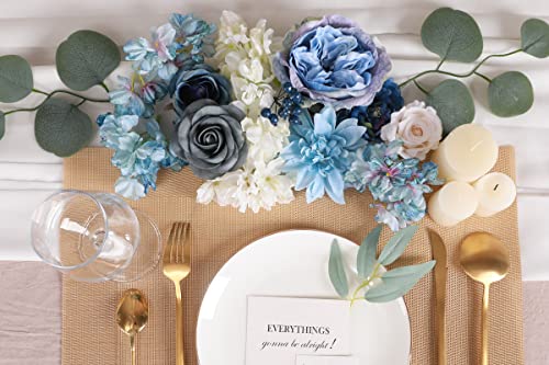 Floweroyal Artificial Flowers Combo Dusty Blue Flowers Mix Silk Flowers Dahlia Roses with Stems for DIY Wedding Bridal Bouquets Baby Shower - Image 3
