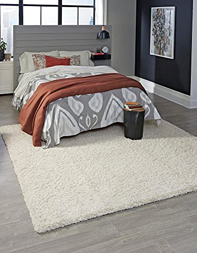 Rugs.com - Über Cozy Solid Shag Collection Rug – 8 Ft Square Pure Ivory Shag Rug Perfect for Living Rooms, Kitchens, Entryways