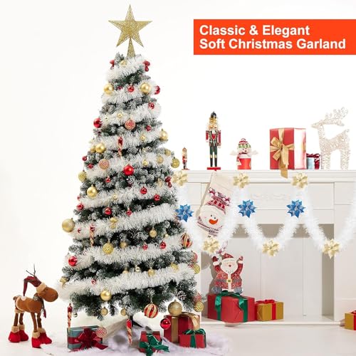 Kapoor Crafts ® Set of 4 White Garland for Christmas Tree Decoration Ornaments Tinsel White Garlands for Xmas Home - Christmas Decorations Items Home Office Railing Decor - (6 Ft Length) - Image 6