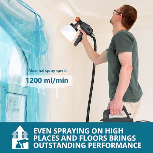 Tilswall Paint Sprayer, 800W HVLP 1200ML/Min Electric Spray Paint Gun with 2.5M Air Hose, 1300ML Detachable Container, 3 Nozzle Sizes & 3 Patterns, Power Painter for Furniture, Cabinet (Dark Gray) by TILSWALL - Used condition - Image 3
