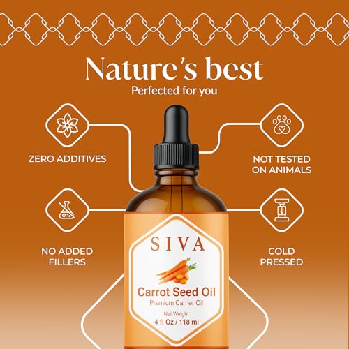Image of SIVA Carrot Seed Carrier Oil, Glass Bottle with Dropper, 4 Fl Oz (118 ml) | Carrot Seed Oil for Face Care, Skin Care, Facial Oil, Hair Care, Scalp Massage, Body Massage, Dilution & DIY Beauty Blends