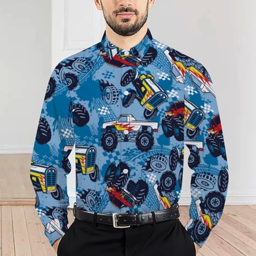 Truck Car Mens Button Down Shirts Long Sleeve Truck Car Dress Shirt Casual Shirts for Men2