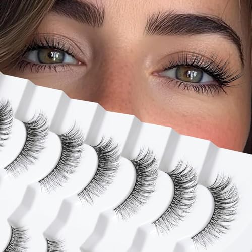 Image of Onlyall Fluffy Natural Lashes Wispy Natural Look False Eye Lash Flared Eyelash False Soft Fluffy Fake Lashes 7 Pairs DK53