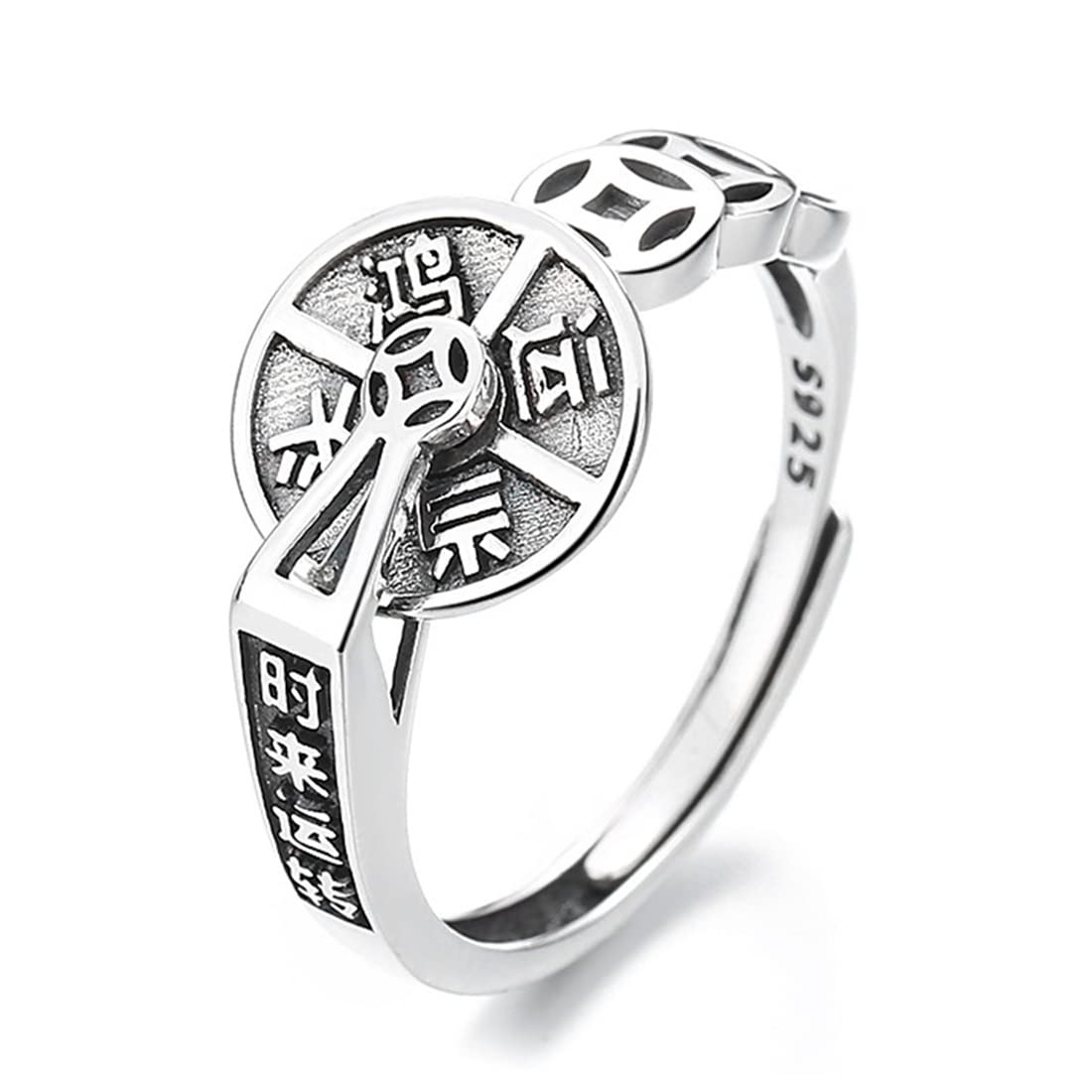 Bague argent sterling pièce monnaie porte-bonheur ajustable