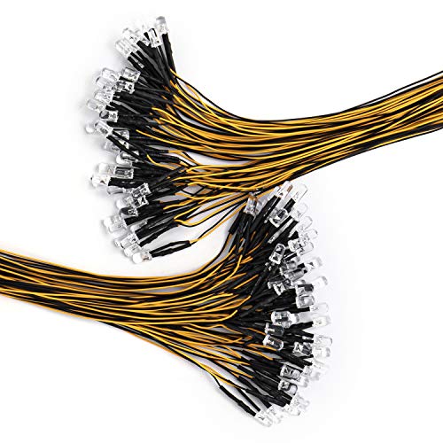 Image of DiCUNO 100Pcs 5MM Pre Wired 12V Yellow Light LED Diodes, with 9.4 Inch Lead | Ultra Bright Light Emitting Diodes Assorted Color Kit Box for Circuit Science Experiment, DIY Projects, Indicator Lighting