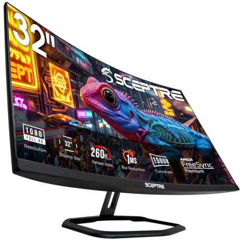 Image of New! Sceptre Curved 32 inch Prime Gaming Monitor 1080p 1500R 110% sRGB HDMI X2 up to 240Hz, DisplayPort X2 up to 260Hz FreeSync Premium 1ms Build-in Speakers, Machine Black 2027 (C325B-FW260D.A1)