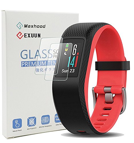 Maxhood (2-Pack) Garmin vívosport Screen Protector Glass, 9H Hardness 0.3mm Ultra-Thin 2.5D Round Edge Tempered Glass Screen Protector for Garmin vívosport